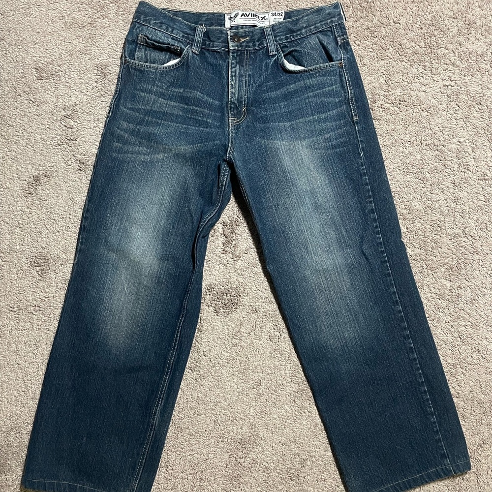 Men’s Vintage Avirex denim jeans wide leg baggy loose blue size 34X32